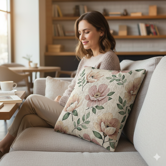 Elegant Watercolor Woven Pillow - Luxury Floral Living Room Accent - AURABAGS SHOP