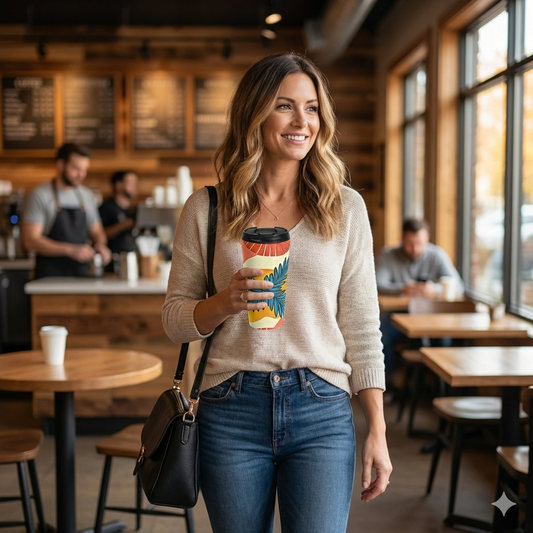 Tropical Palm Leaves Travel Mug | Floral Hibiscus Stainless Steel - AURABAGS SHOP