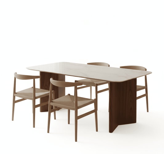 Ashton Walnut and Marble Dining Table