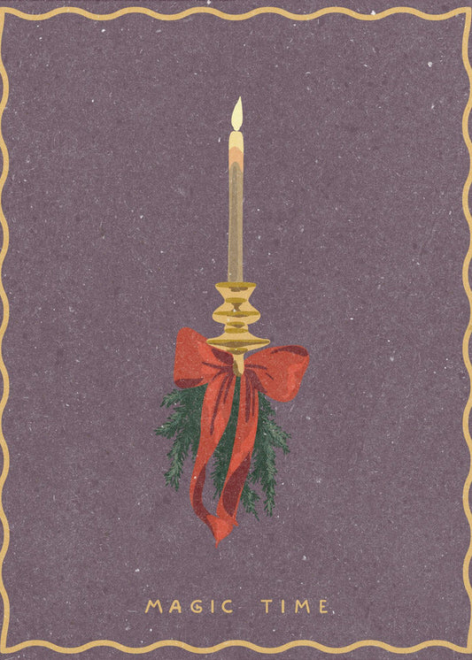Wall art Candle with bow and spruce sprigs Canvas Print