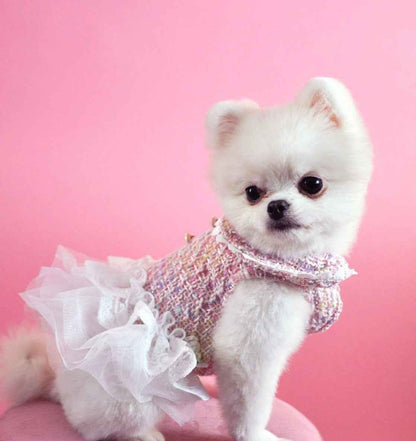 Doggy Pink Tutu Dress – Plaid Dress with White Tutu for Dogs