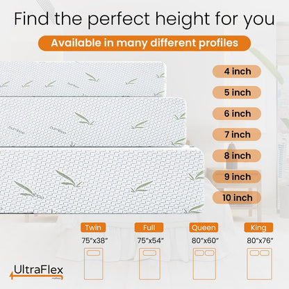 UltraFlex® SleepTight – Mattress and BoxSpring Set Canadian Made- Gel Memory Foam Mattress | CertiPUR-US® Certified, Cooling, Pressure Relief, Medium Firm, Fiberglass-Free, Bamboo Cover | Ideal for Bunk Beds, RVs & All Frames | Spinal Support