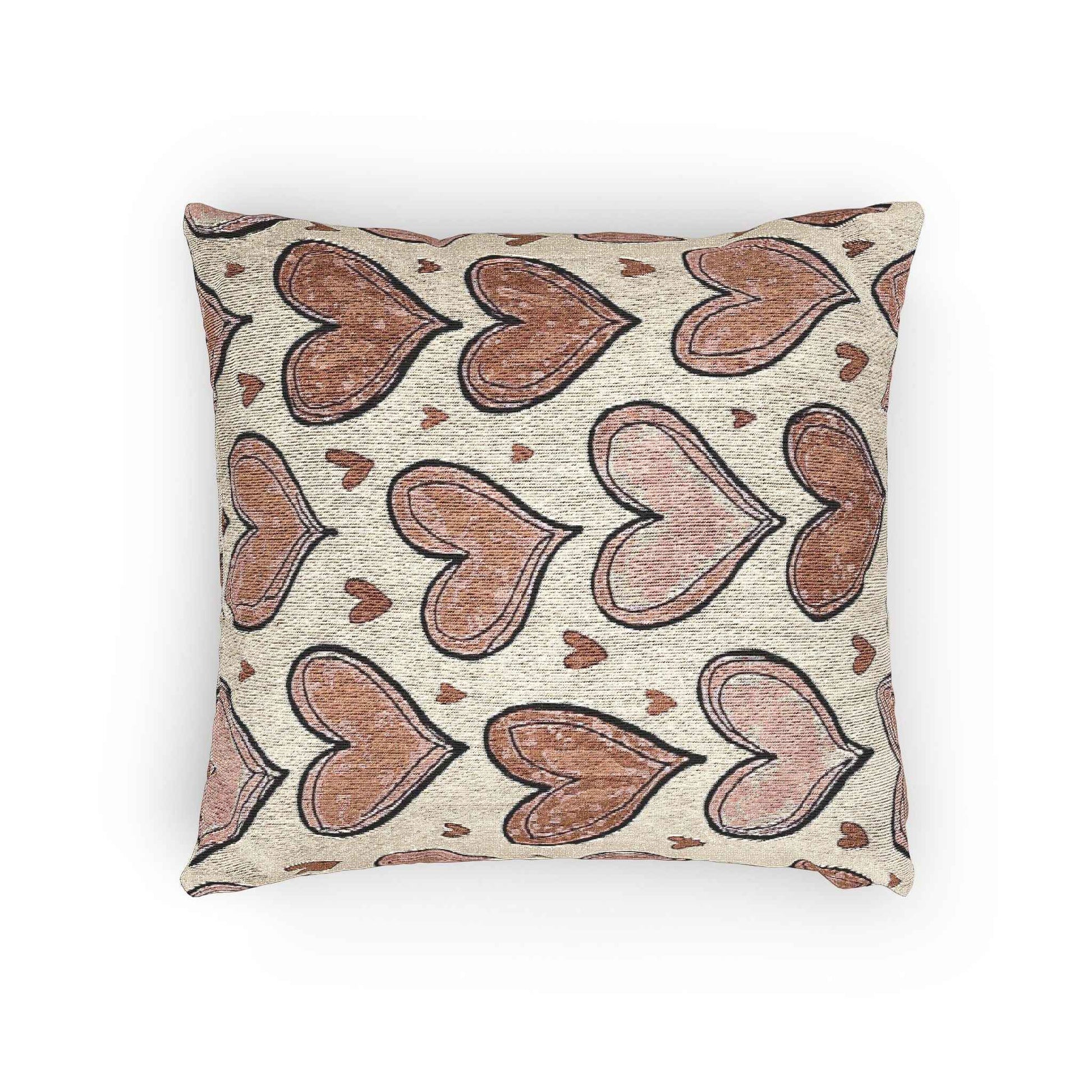 Pink Heart Pattern Woven Pillow | Boho Valentine Decorative Throw