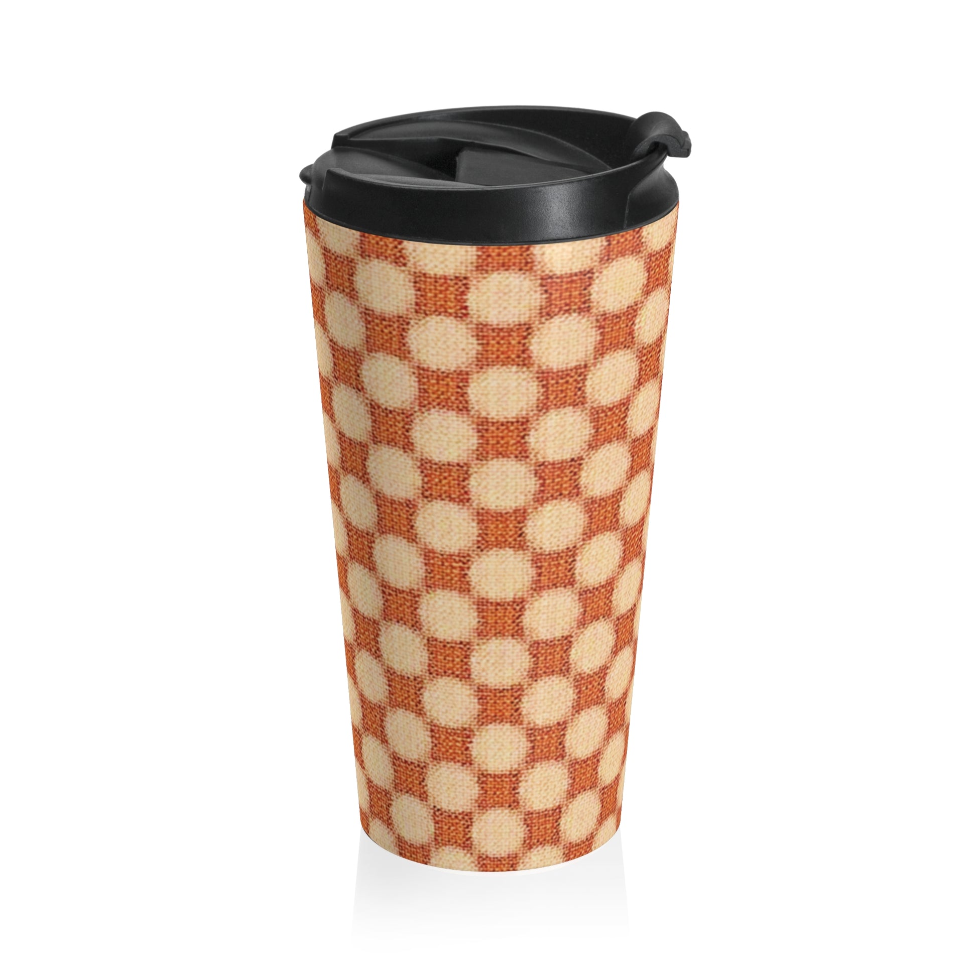 Checkerboard Retro Travel Mug — Vintage Orange Plaid Stainless Steel Tumbler - AURABAGS SHOP