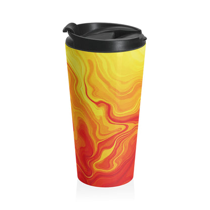 Sunset Swirl Stainless Steel Travel Mug — Insulated Orange & Yellow Marble Drink Tumbler - AURABAGS SHOP