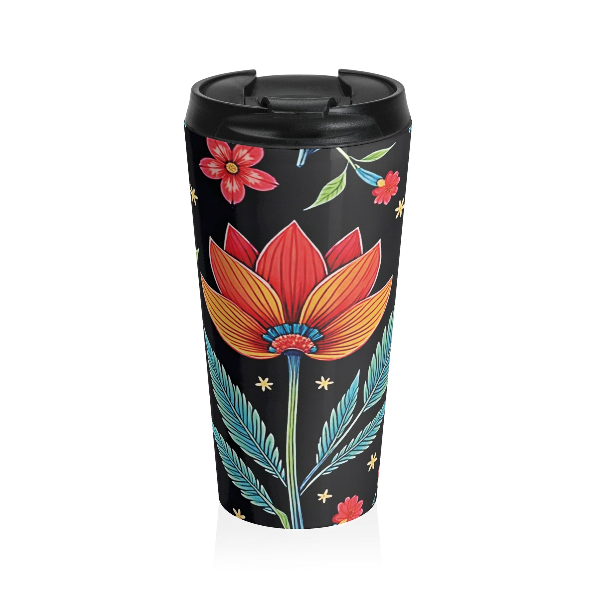 Folk Floral Illustration Travel Mug | Colorful Flower Stainless Steel - AURABAGS SHOP