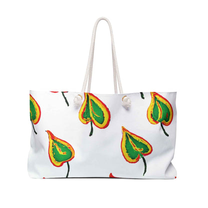 Green Heart Leaf Weekender Bag | Hand-Painted Botanical Pattern