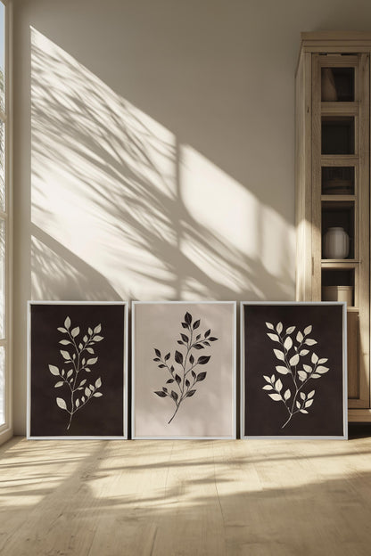 TRIO FEUILLAGE BRUN (3 Oeuvres sur toile étirée)