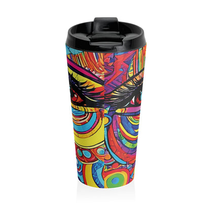 Colorful Abstract Face Travel Mug — Vibrant Psychedelic Stainless Steel Tumbler - AURABAGS SHOP
