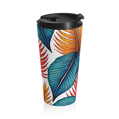Tropical Leaf Pattern Stainless Steel Travel Mug | Colorful Palm Leaves - AURABAGS SHOP