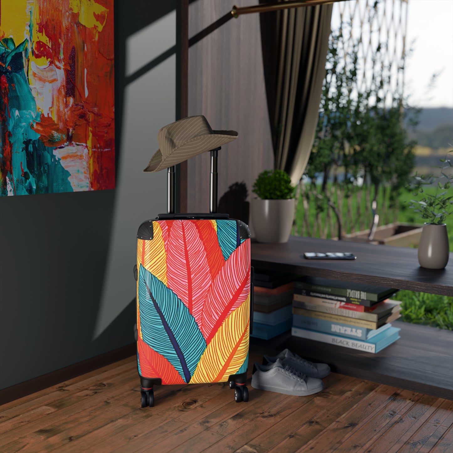 Colorful Tropical Feather Suitcase - Vibrant Travel Luggage