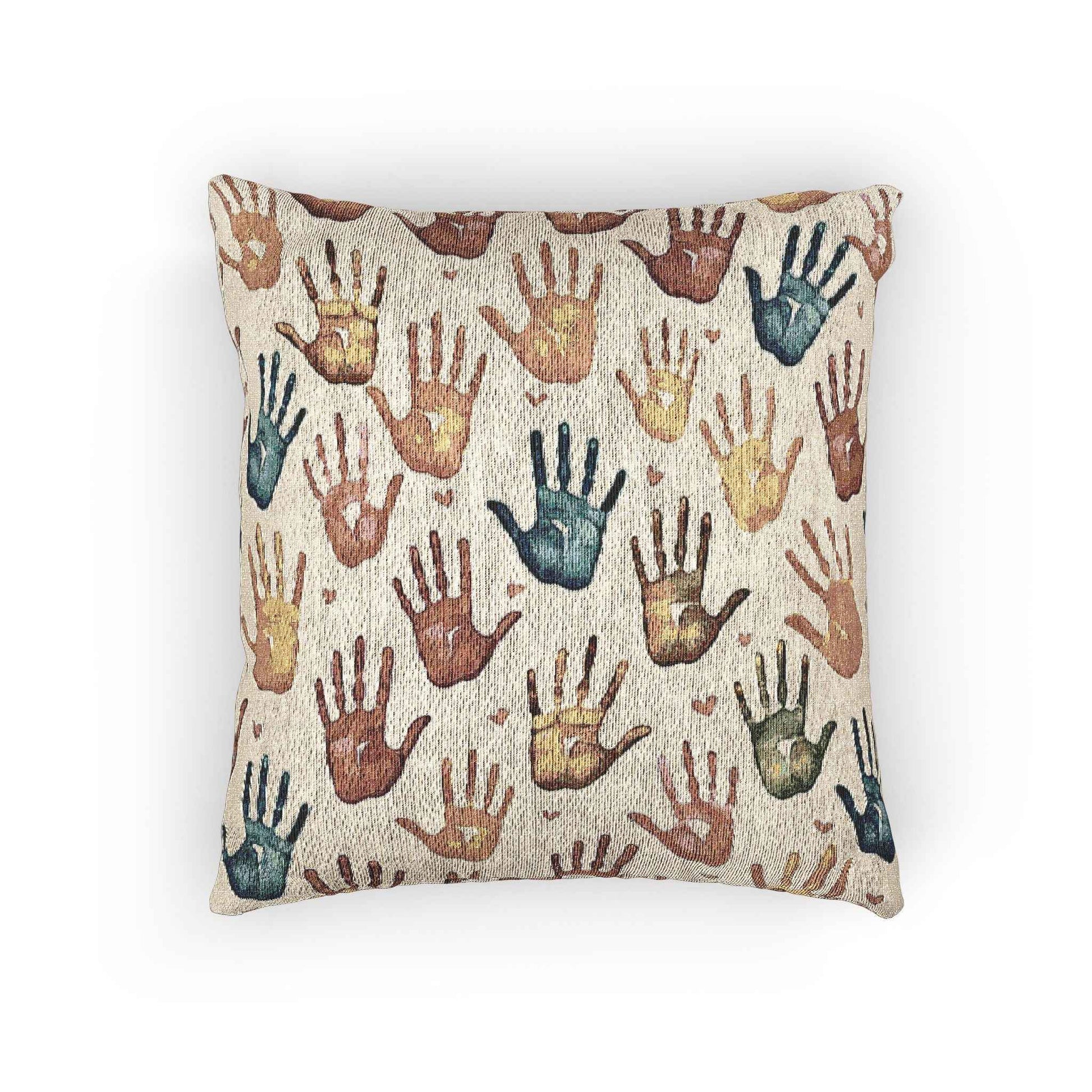 Multicolor Handprint Pattern Woven Pillow | Boho Decorative Throw Pillow