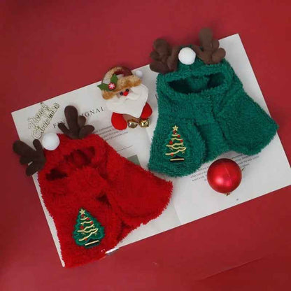 Candy Cane Reindeer Hooded Dog Cloak | Holiday Outerwear Clothing