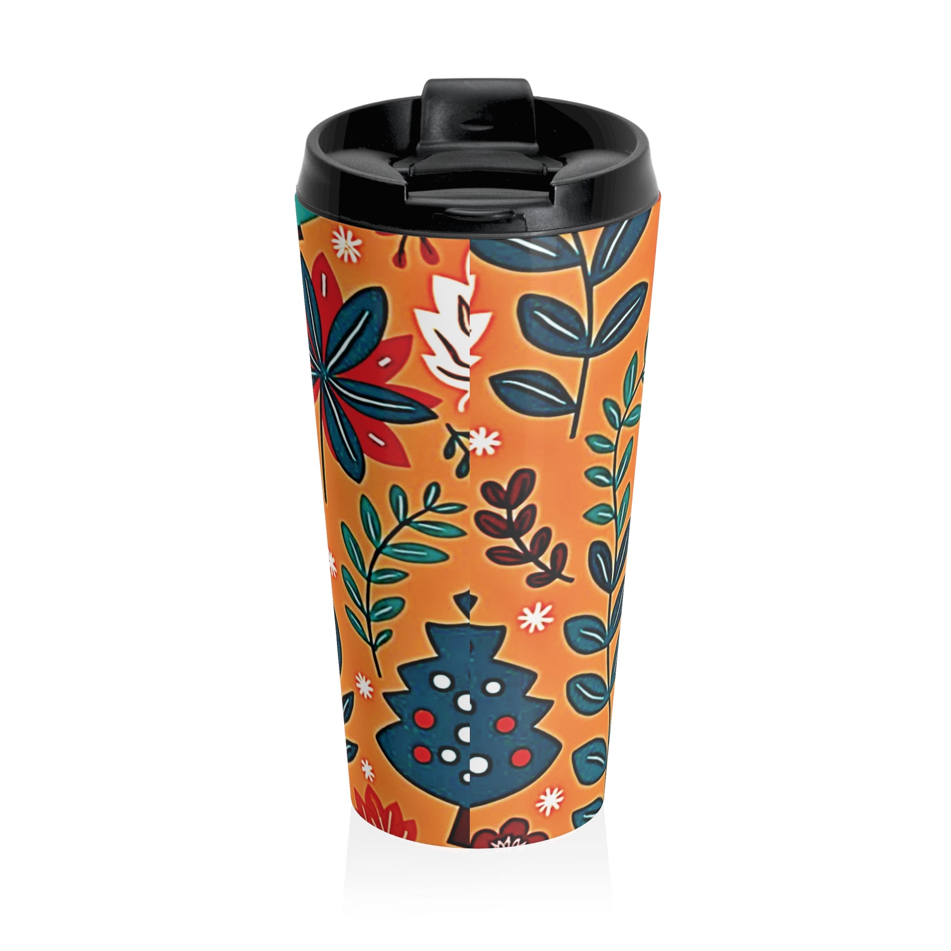 Autumn Floral Leaves Travel Mug | Orange Botanical Stainless Steel - AURABAGS SHOP