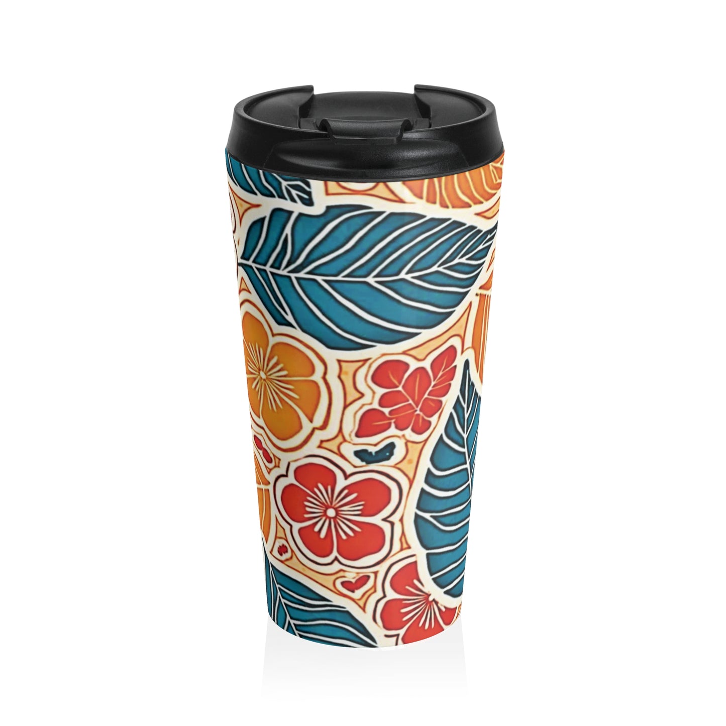 Tropical Floral Leaves Travel Mug | Colorful Hibiscus Stainless Steel - AURABAGS SHOP