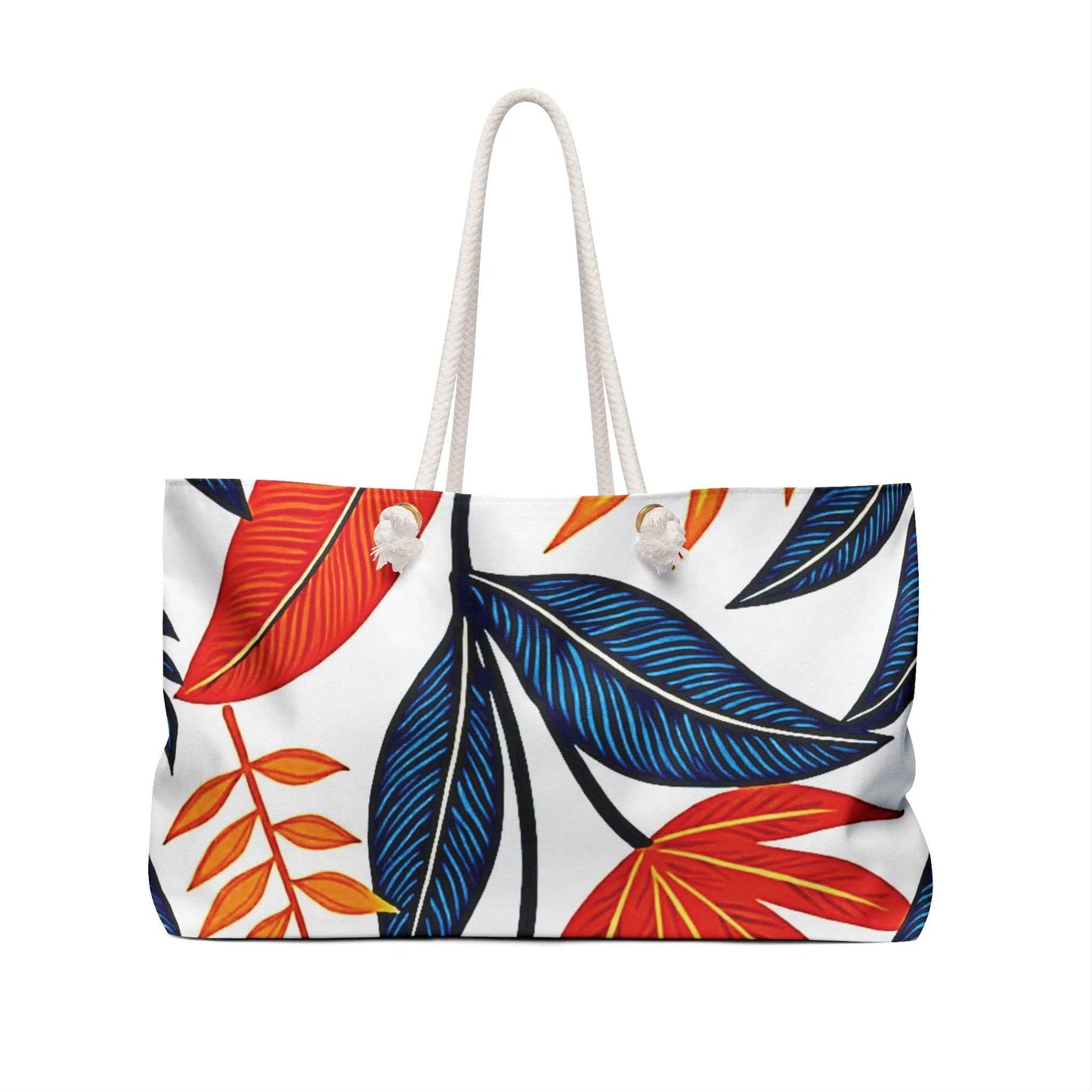 Bold Red Blue Tropical Leaves Weekender Bag | Leaf Print Tote