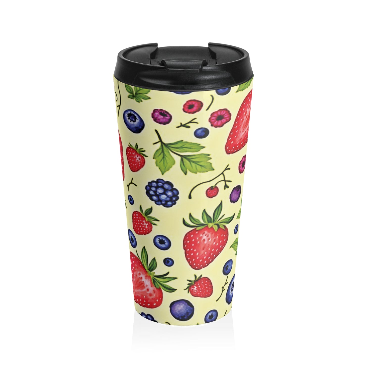 Strawberry & Berry Pattern Stainless Steel Travel Mug — Insulated Fruit Print Tumbler - AURABAGS SHOP
