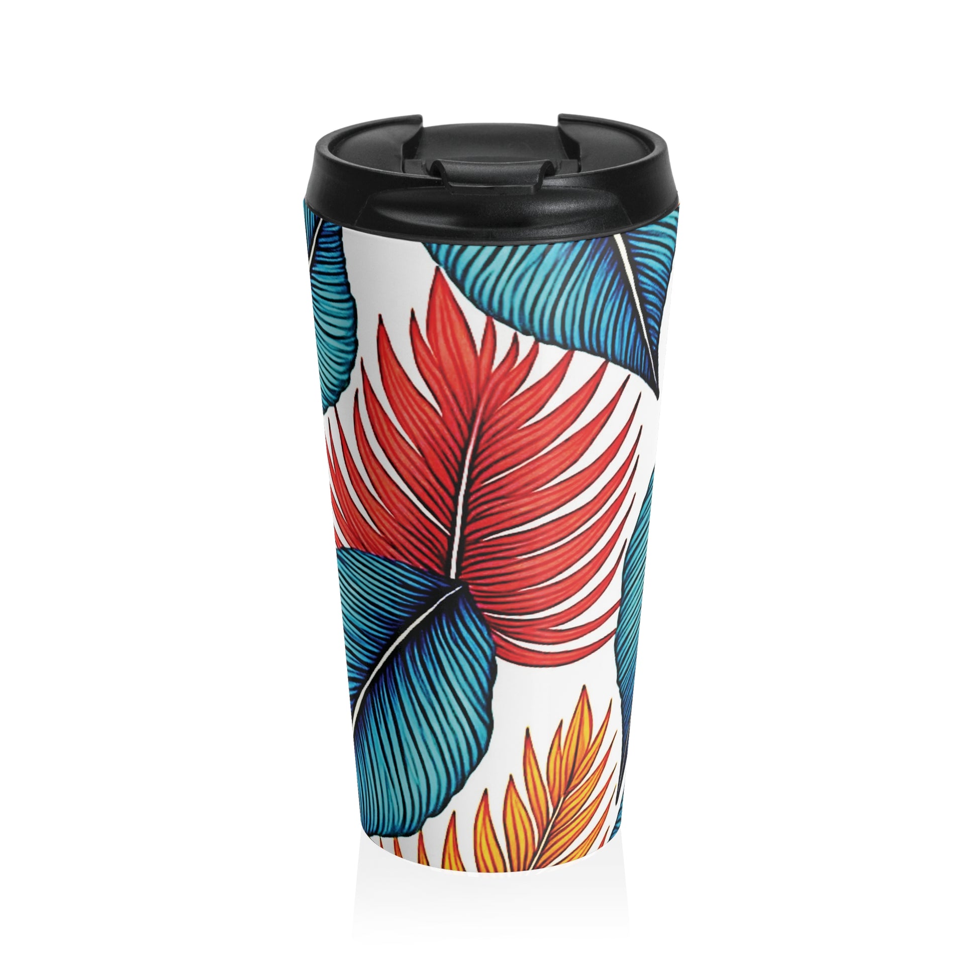 Tropical Leaf Pattern Stainless Steel Travel Mug | Colorful Palm Leaves - AURABAGS SHOP