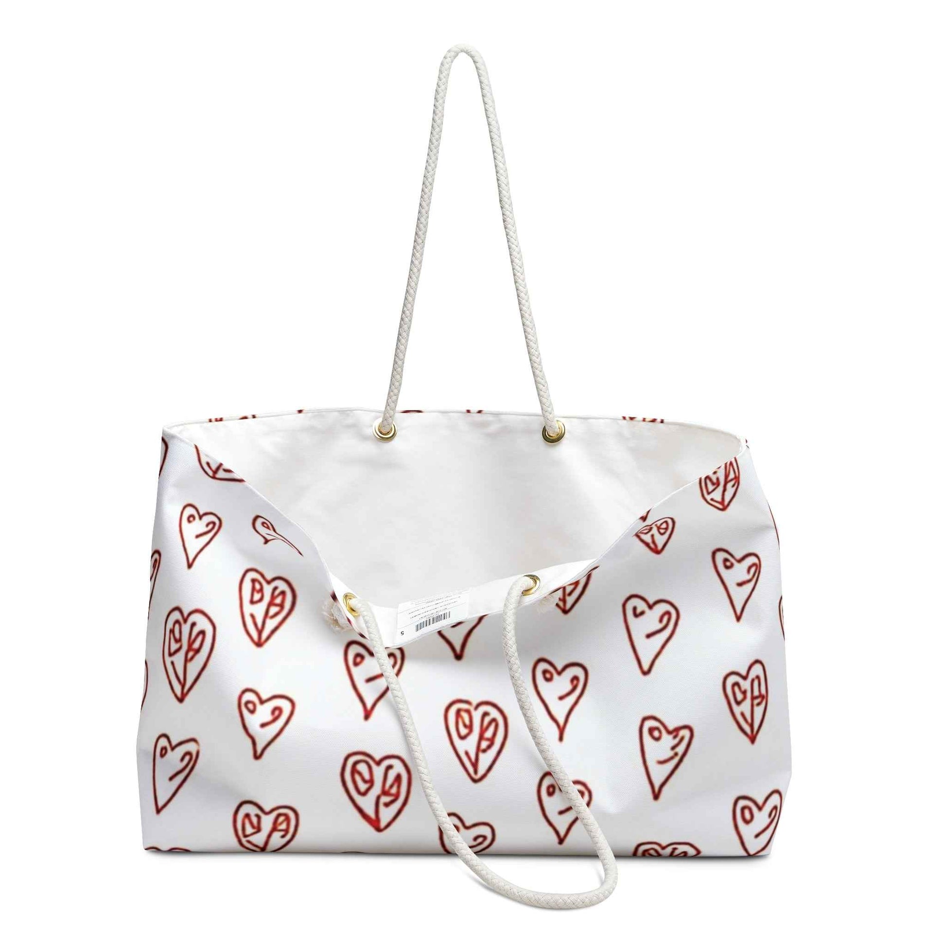 Hand drawn Red Hearts Weekender Bag | Valentine Pattern Tote| Large Tote Bag| Busy mom bag| Gift for mom| Beach Tote Bag