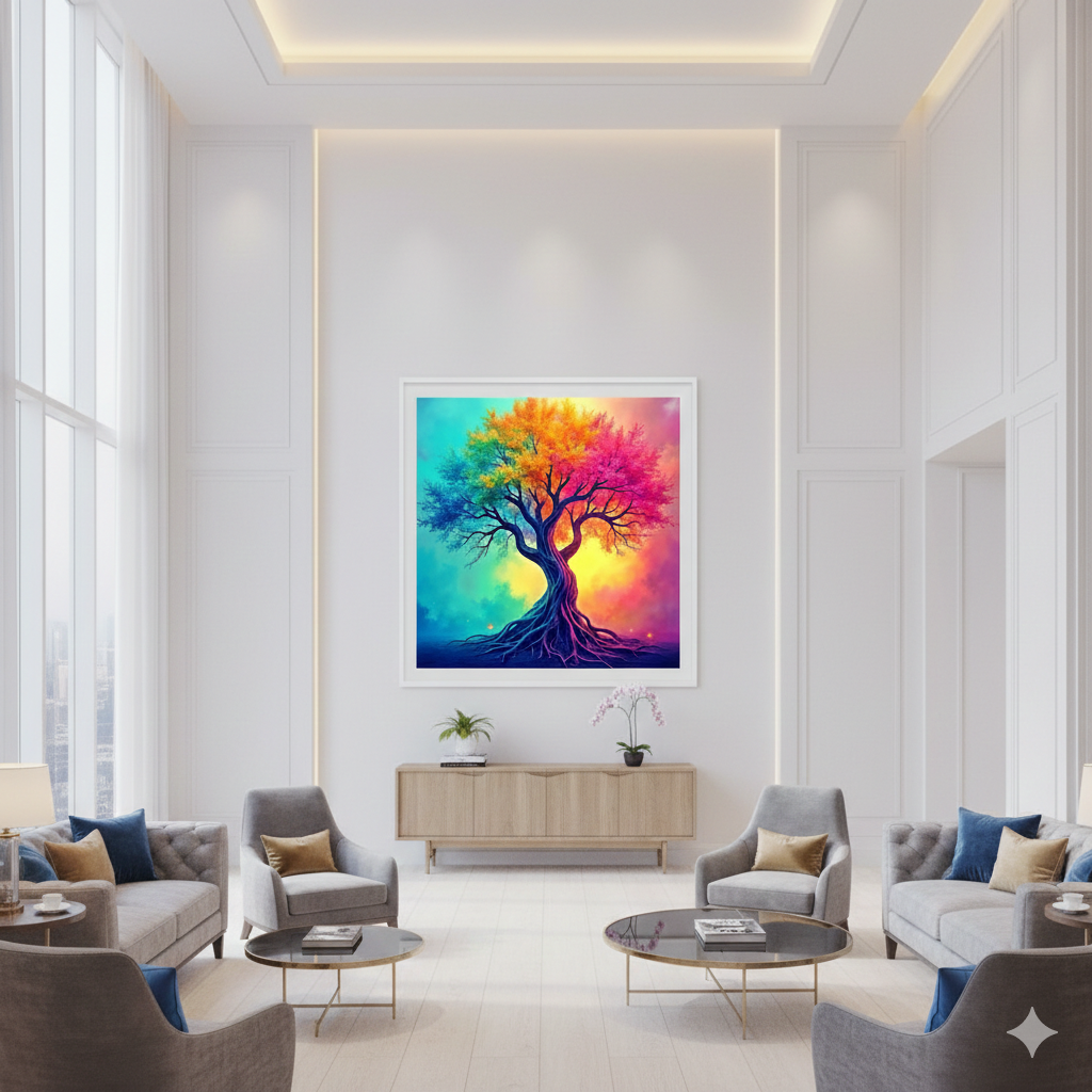 Vibrant Rainbow Tree of Life Digital Art Print – Surreal Nature Wall Decor - AURABAGS SHOP