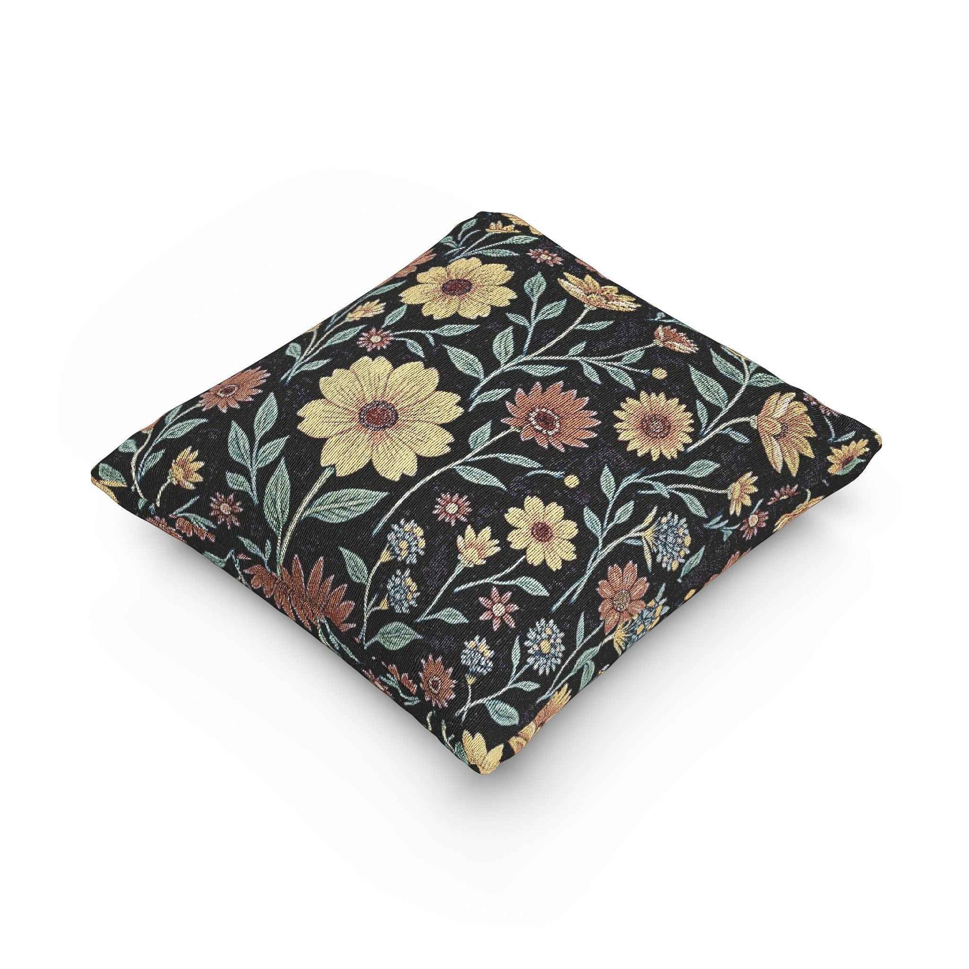 Vintage Floral Woven Pillow | Tapestry Sunflower Cushion, Botanical Throw Pillow