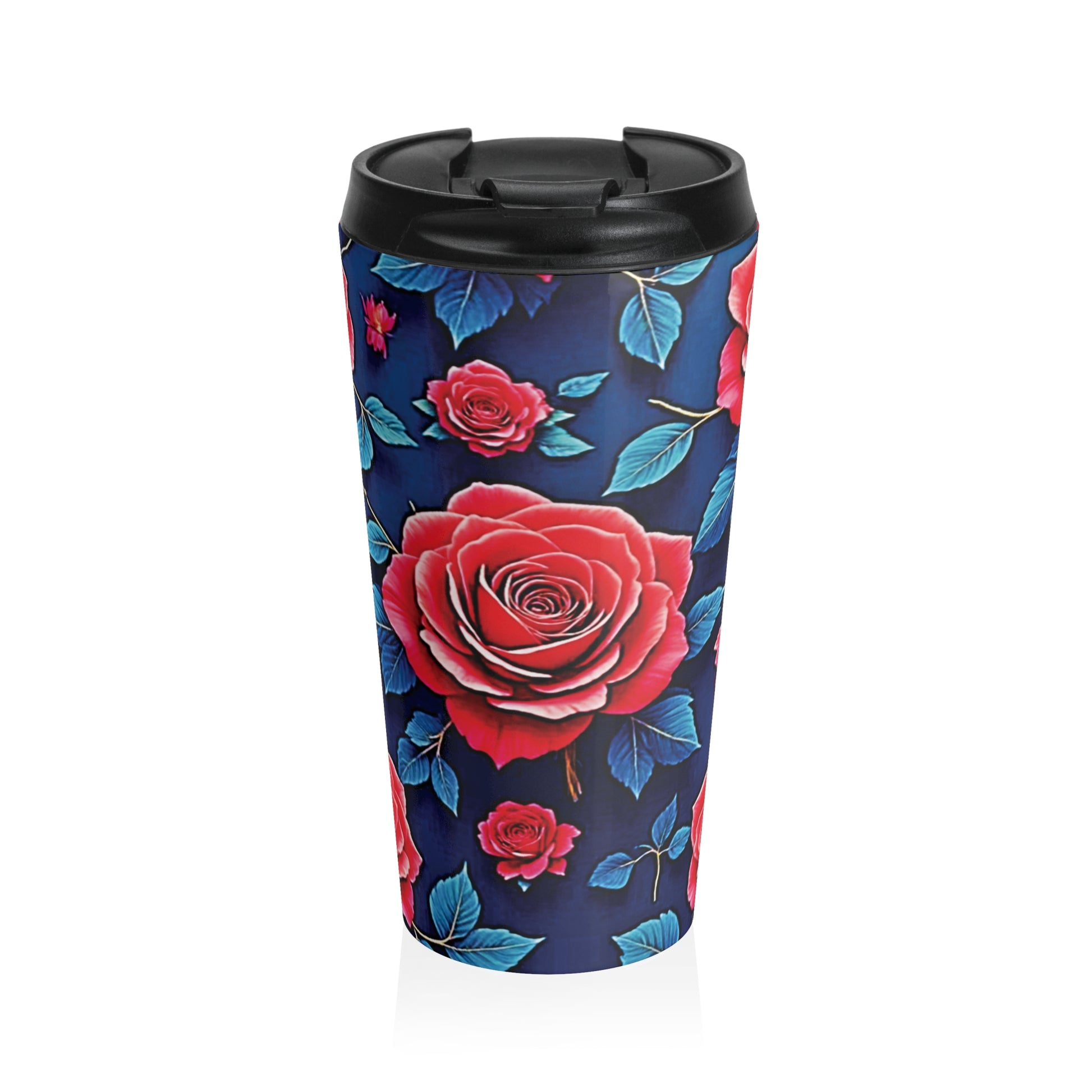 Red Rose Floral Pattern Stainless Steel Travel Mug - AURABAGS SHOP