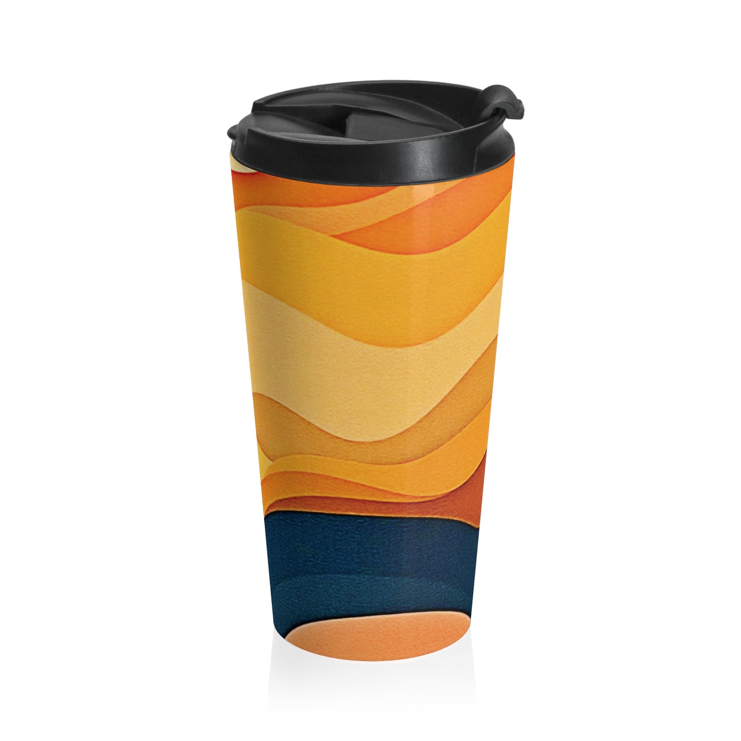 Sunset Waves Stainless Steel Travel Mug — Abstract Retro Orange & Yellow Design - AURABAGS SHOP
