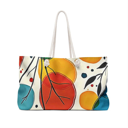 Colorful Abstract Leaves Weekender Bag | Teal Red Yellow Botanical Pattern |Large Tote Bag | Mom Weekender Bag | Busy Mom Bag