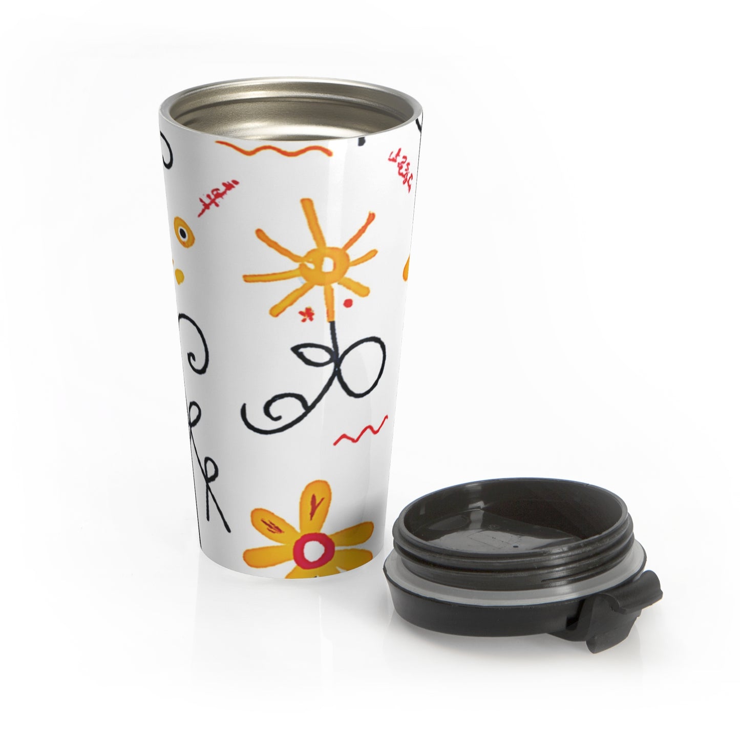 Floral Doodle Stainless Steel Travel Mug — Bright Hand-Drawn Flowers - AURABAGS SHOP