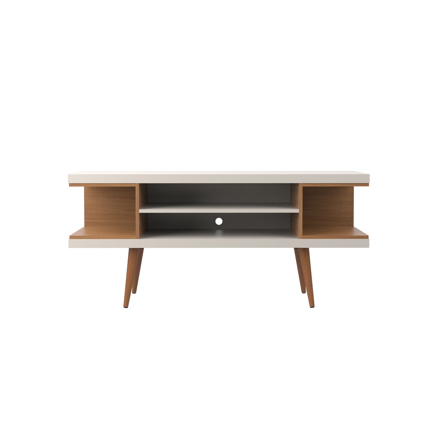 Eureka Modern 53.14" TV Stand with 4 Shelves - Off White Gloss/Maple Cream