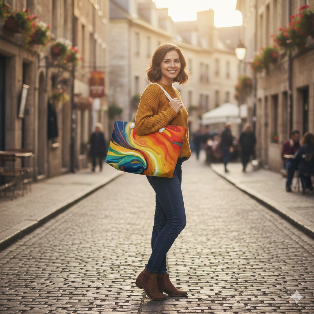 Abstract Colorful Swirl Weekender Bag | Vibrant Marble Print, Large Tote Bag - AURABAGS SHOP