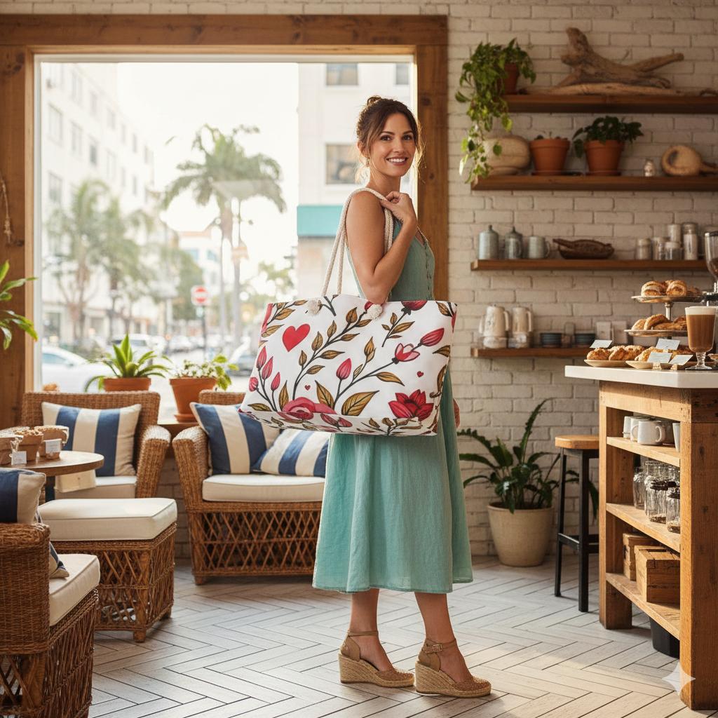 Floral Heart Pattern Weekender | Romantic Doodle Travel Tote | Busy Mom Bag | Mother Gift - AURABAGS SHOP