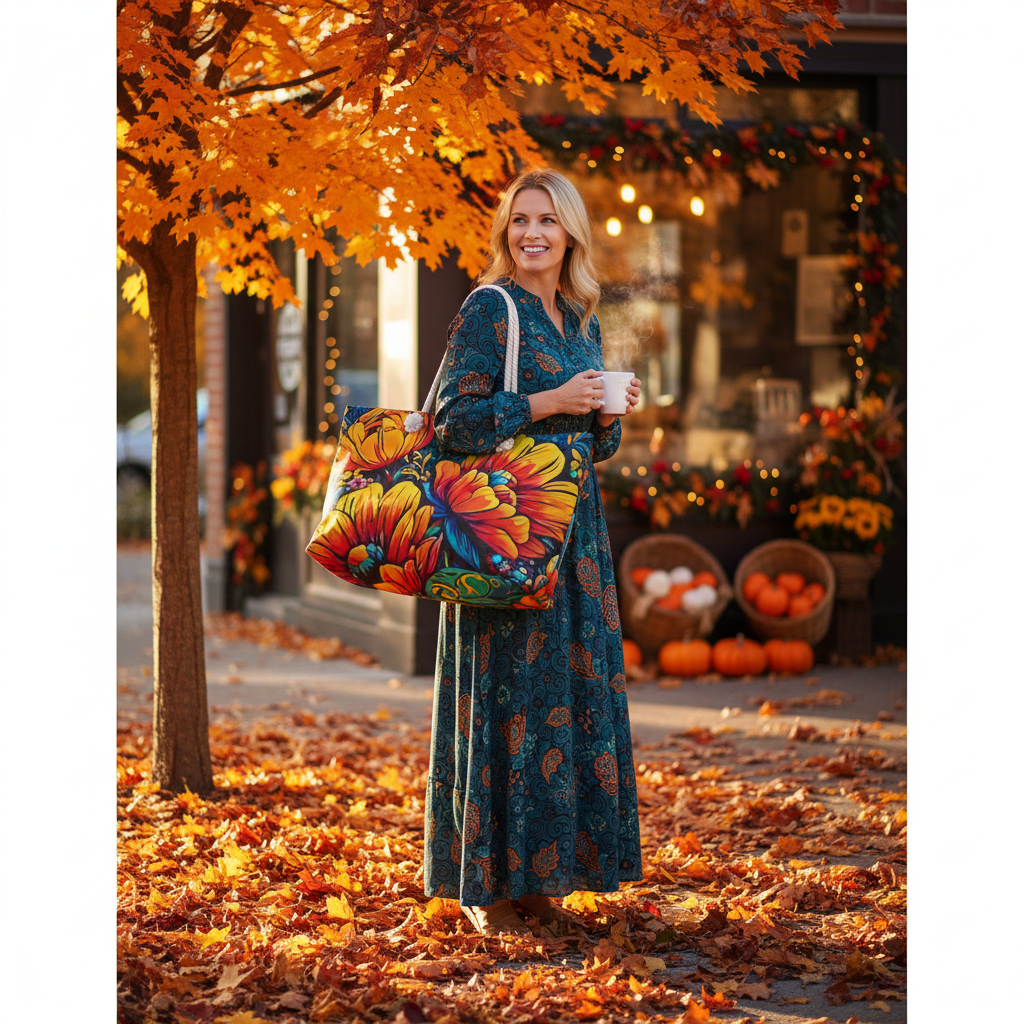 Vibrant Floral Illustration Weekender Bag | Colorful Tropical Flower Large Tote Bag - AURABAGS SHOP
