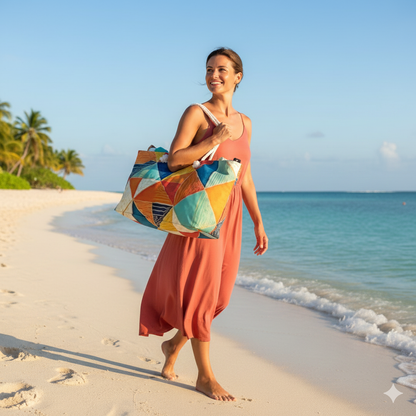 Colorful Geometric Triangle Pattern Weekender Bag | Bright Travel Tote | Beach Tote | Large Tote Bag| Mom carry on bag - AURABAGS SHOP