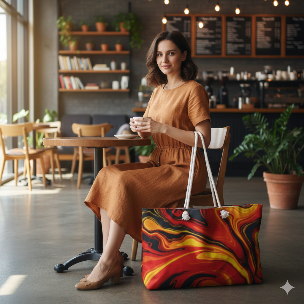 Fiery Abstract Swirl Weekender Bag | Red Orange Yellow Marble, Large Tote - AURABAGS SHOP