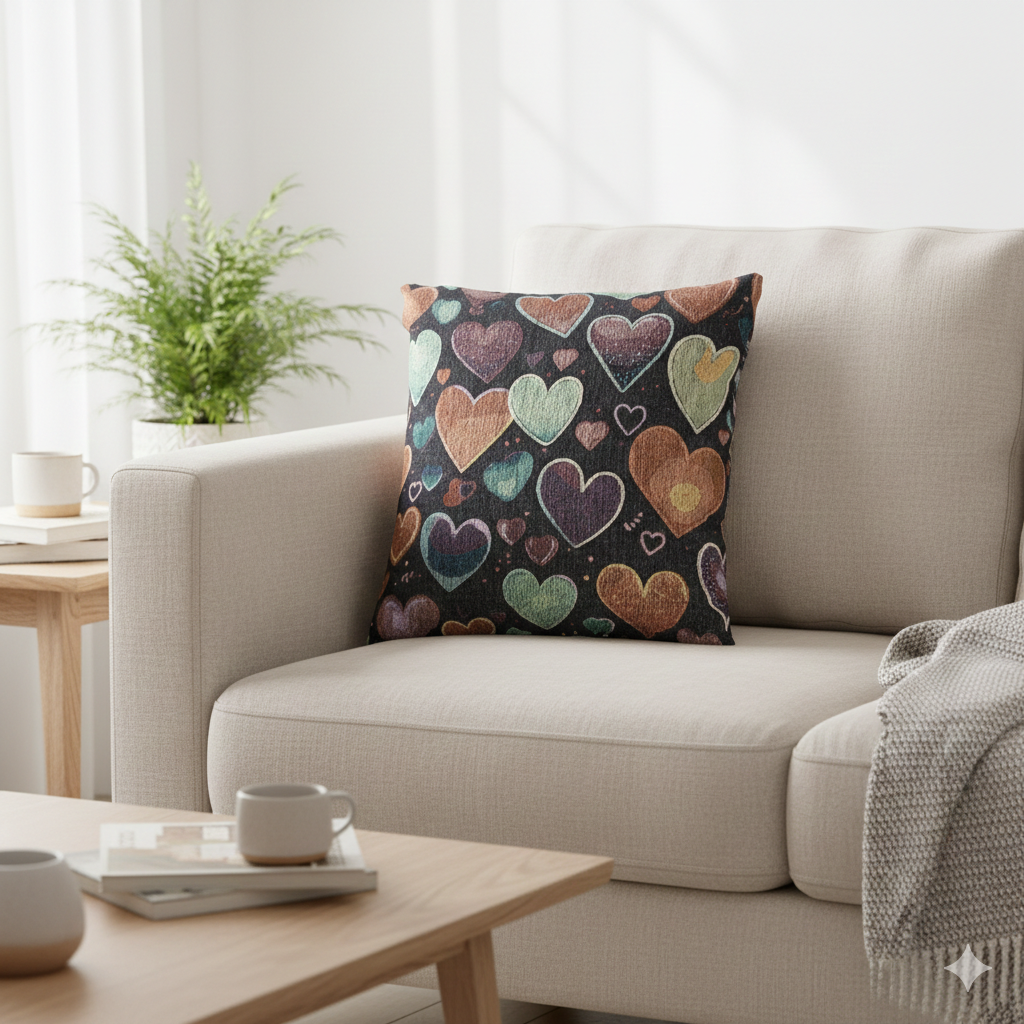 Pastel Heart Pattern Woven Pillow | Heart Throw Pillow, Boho Home Decor - AURABAGS SHOP
