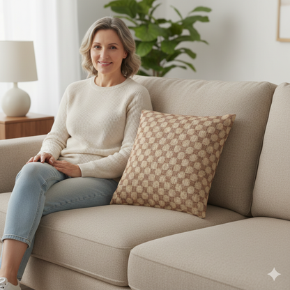 Woven Checkered Pattern Pillow | Neutral Brown Geometric Throw Pillow - AURABAGS SHOP