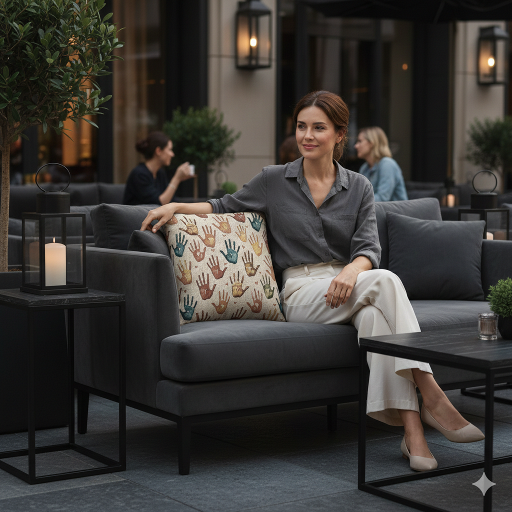 Multicolor Handprint Pattern Woven Pillow | Boho Decorative Throw Pillow - AURABAGS SHOP