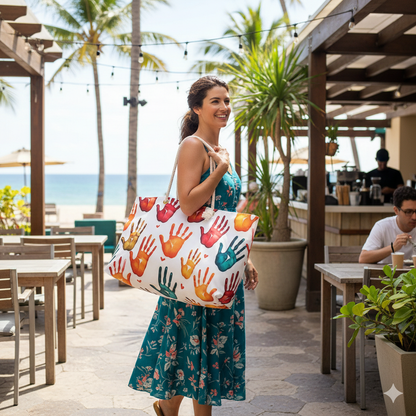 Colorful Handprints Weekender Bag | Painted Hands Pattern - AURABAGS SHOP