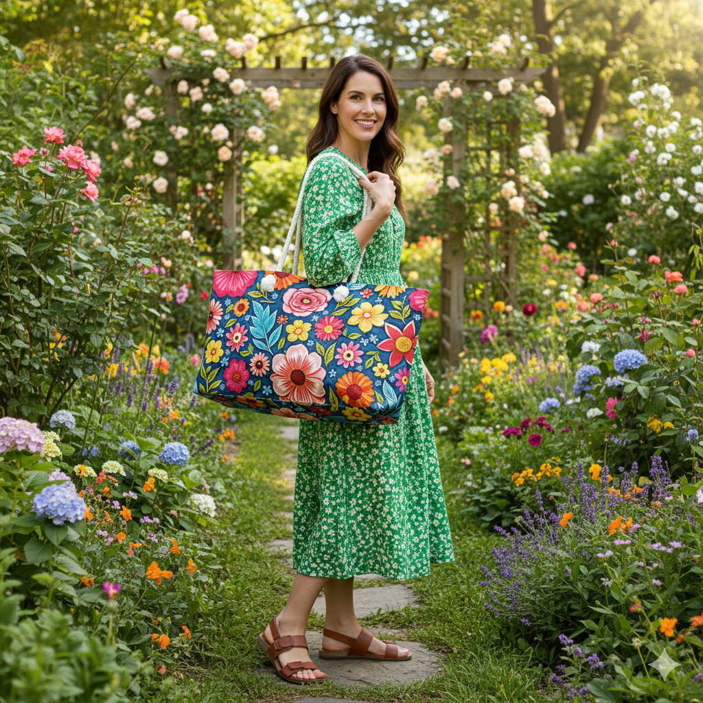 Colorful Floral Pattern Weekender Bag | Bright Boho Flower Tote - AURABAGS SHOP