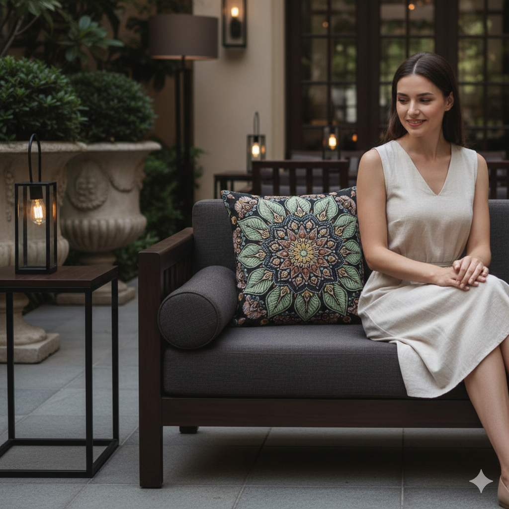 Mandala Floral Mosaic Woven Pillow | Boho Decorative Cushion Cover - AURABAGS SHOP