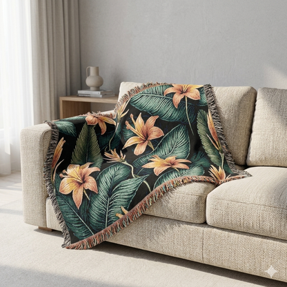 Tropenlilien-Webdecke – Blumenüberwurf für Wohnzimmer & Terrasse