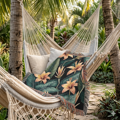 Tropenlilien-Webdecke – Blumenüberwurf für Wohnzimmer & Terrasse