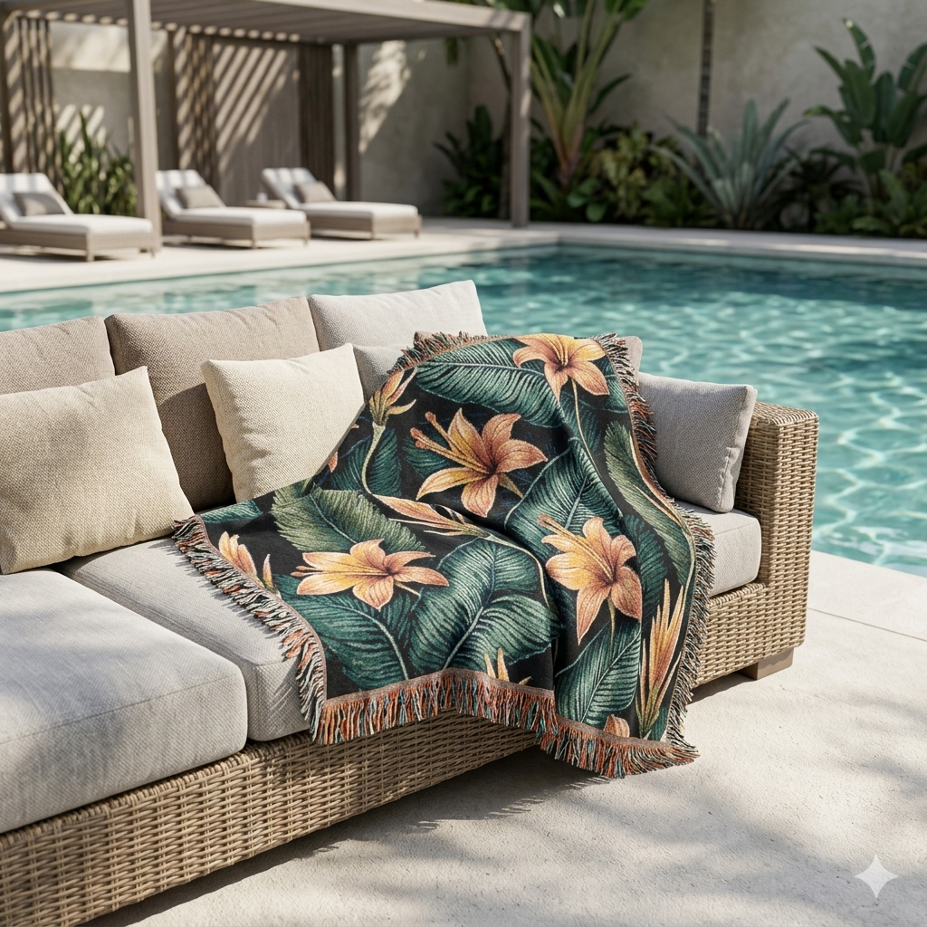 Tropenlilien-Webdecke – Blumenüberwurf für Wohnzimmer & Terrasse