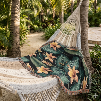 Tropenlilien-Webdecke – Blumenüberwurf für Wohnzimmer & Terrasse