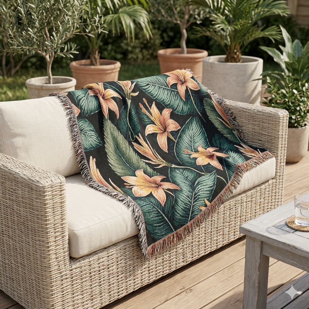 Tropenlilien-Webdecke – Blumenüberwurf für Wohnzimmer & Terrasse