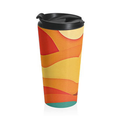 Sunset Waves Stainless Steel Travel Mug — Abstract Retro Orange & Yellow Design - AURABAGS SHOP