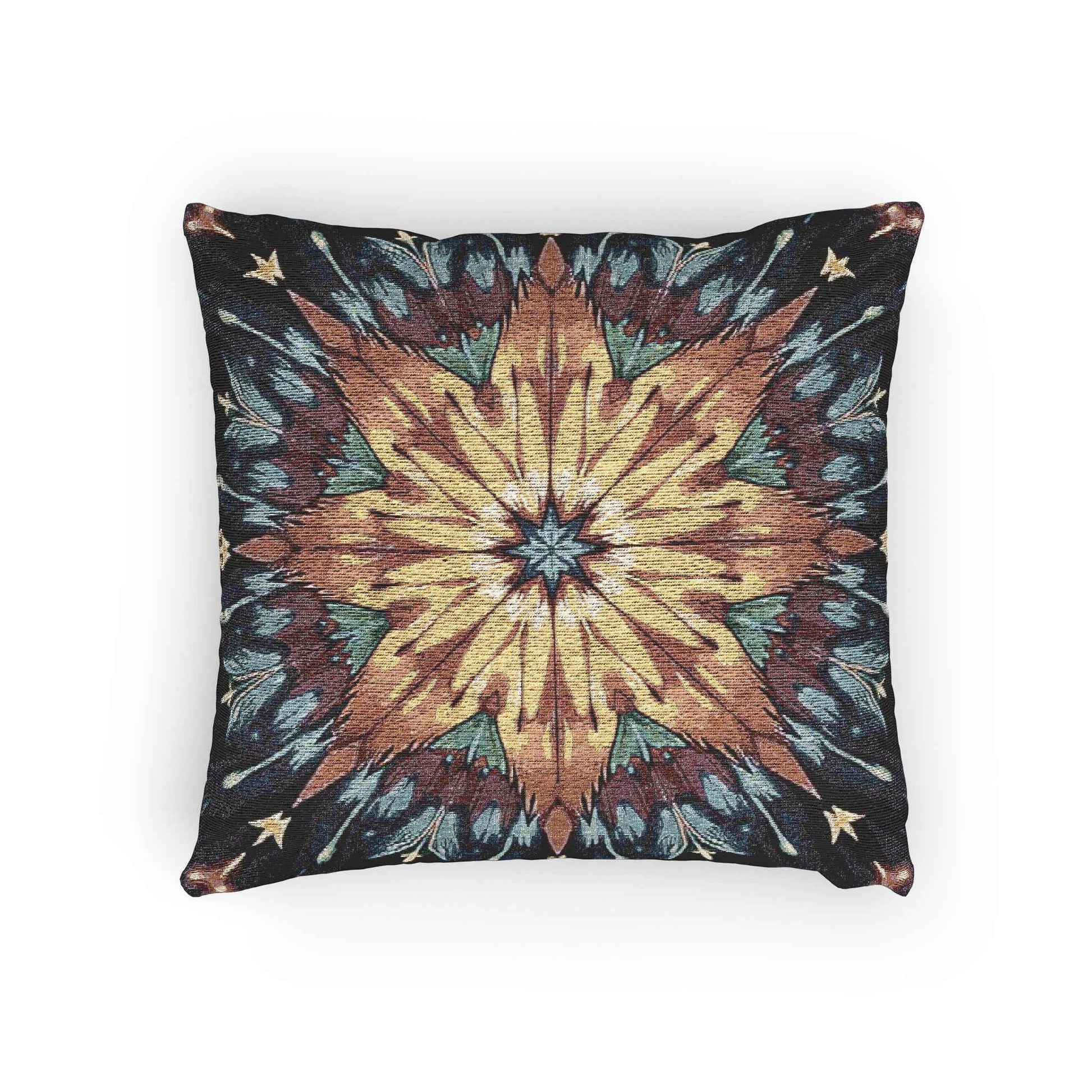 Geometric Starburst Mandala Woven Pillow | Boho Home Decor, Kilim Style