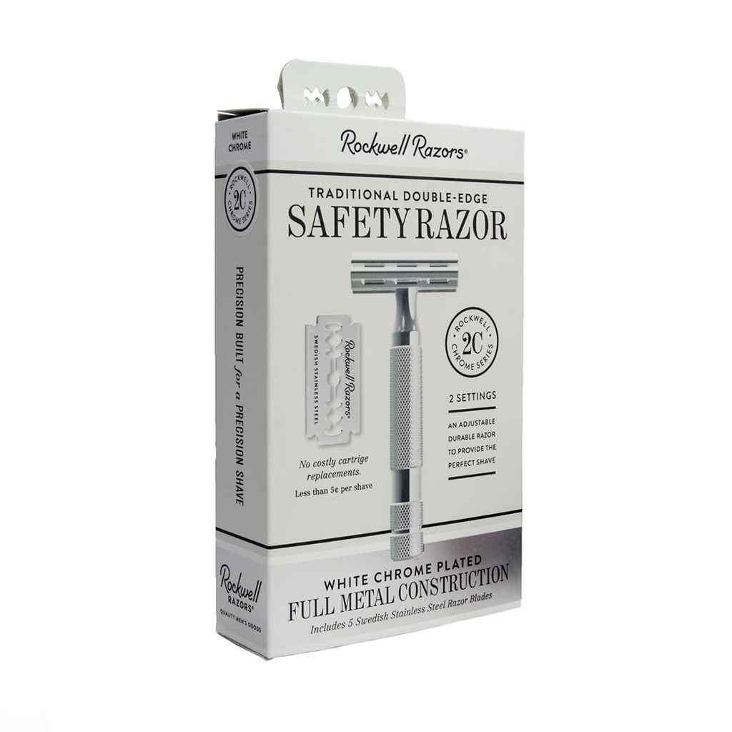 Rockwell 2C Adjustable DE Safety Razor - White Chrome (2 Settings)