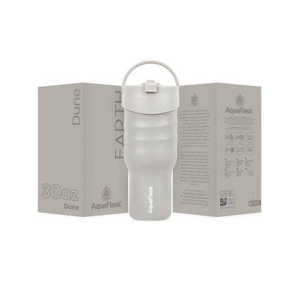 AquaFlask Earth Collection 30oz Insulated Stainless Steel Tumbler with Handle – Hot 12H / Cold 24H, Leak-Proof & Durable